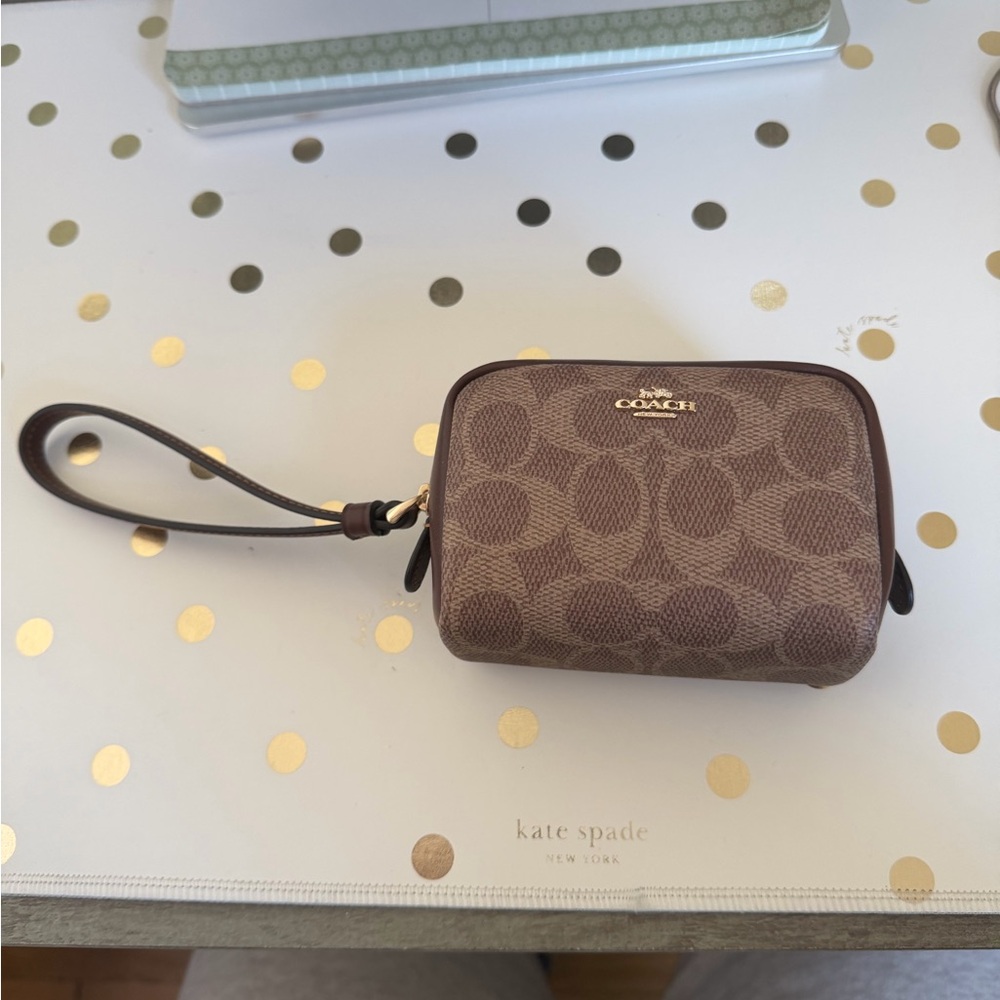 Coach Tan and Brown Signature Wristlet